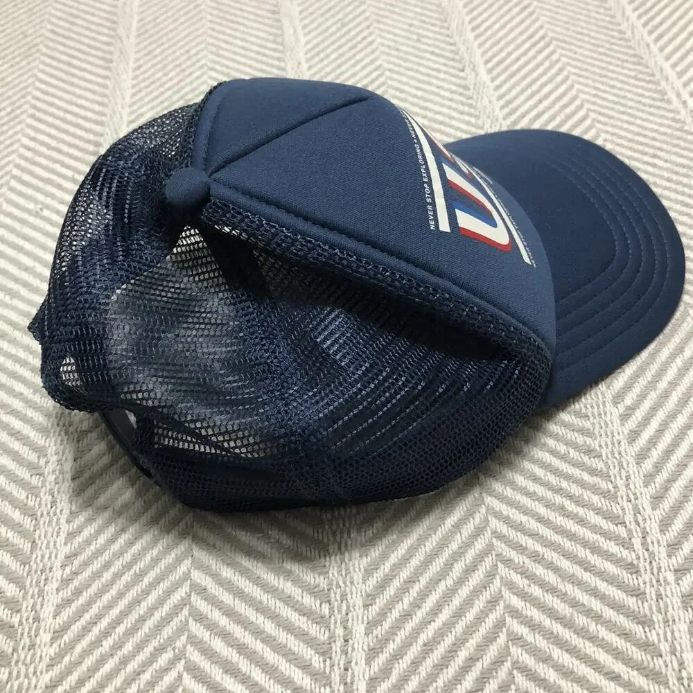 USA Trucker Hat The North Face Snap Strap Cap Mesh Blue Screen Printed Patriotic